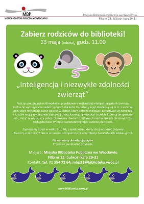 Zabierz rodziców do biblioteki - „Inteligencja i niezwykłe zdolności zwierząt”