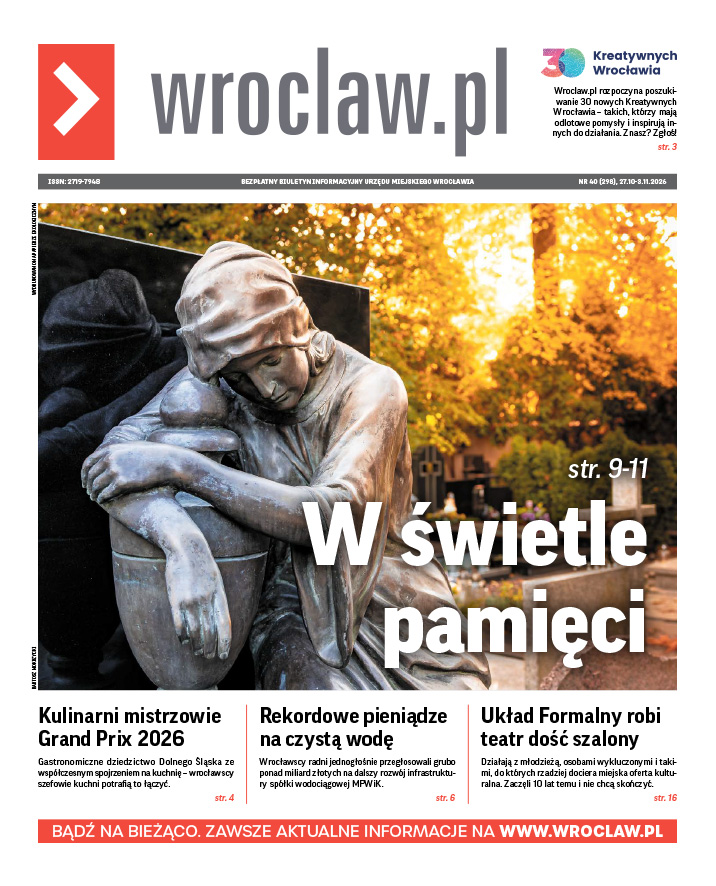 Zdjecie okładki biuletynu - Zdjęcie grobu z Cmentarza Grabiszyńskiego z rzeźbą kobiety opartą o urnę