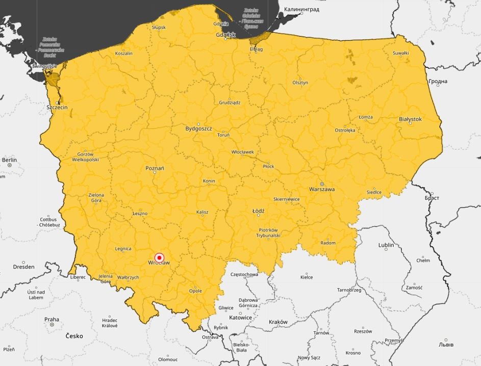 Obszary kraju objęte ostrzeżeniami IMGW