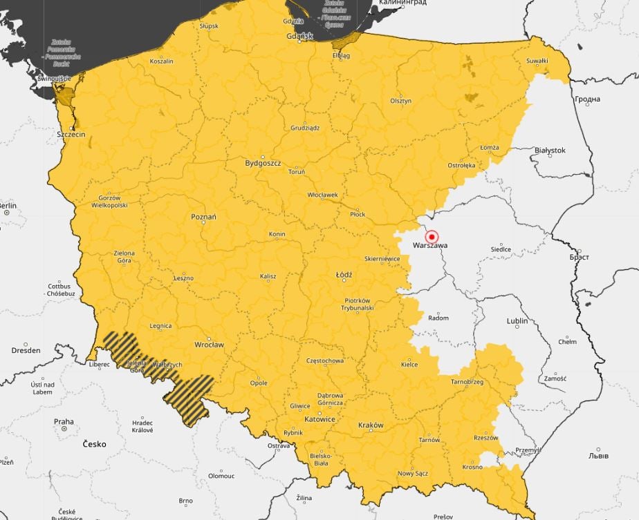 Obszary kraju objęte ostrzeżeniami IMGW