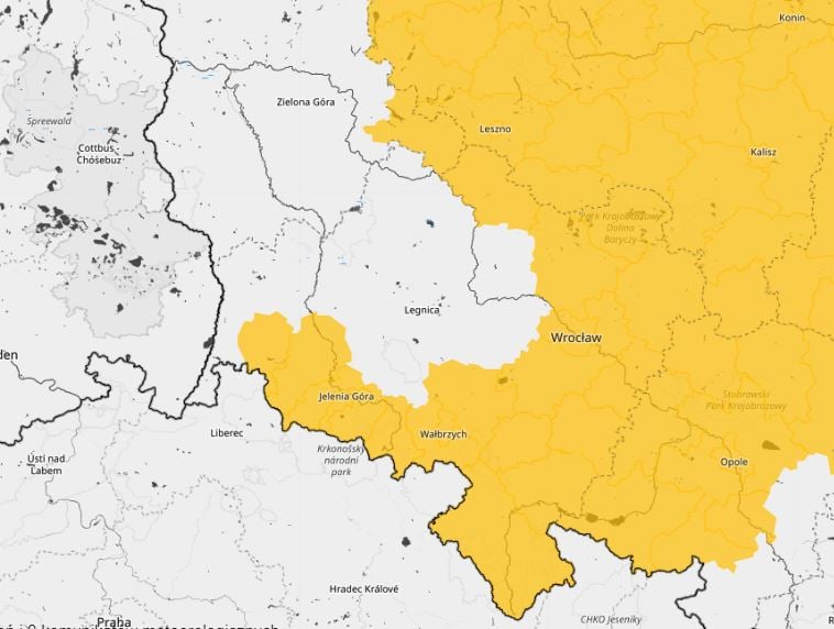 Obszary kraju objęte ostrzeżeniami IMGW