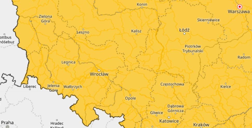 Obszary kraju objęte ostrzeżeniami IMGW
