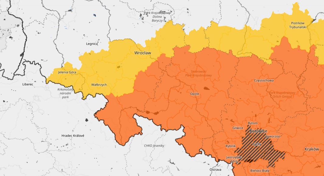 Obszary kraju objęte ostrzeżeniami IMGW