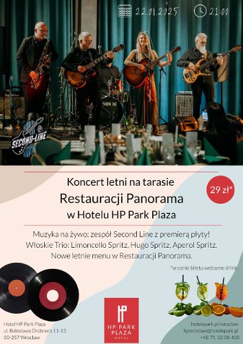 Zdjęcie wydarzenia Koncert letni na tarasie Restauracji Panorama nad Odrą – premiera płyty zespołu Second Line
