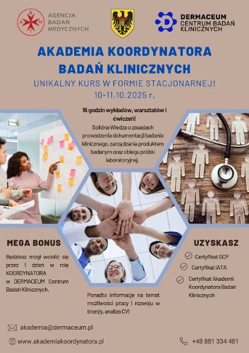 Zdjęcie wydarzenia III edycja kursu "Akademia Koordynatora Badań Klinicznych"
