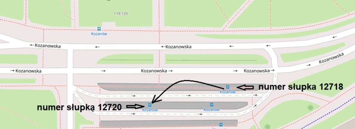 Powiększ obraz: Schemat zmiany przystanku przy ul. Kozanowskiej we Wrocławiu