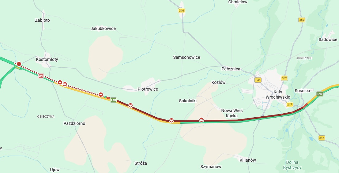 <p>Mapa przedstawia miejsce zdarzenia oraz korek, kt&oacute;ry się utworzył</p>