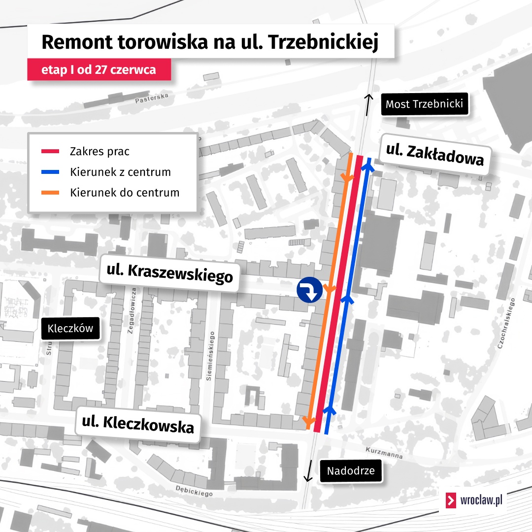 Mapa przedstawia organizację ruchu obowiązującą od soboty 27 czerwca