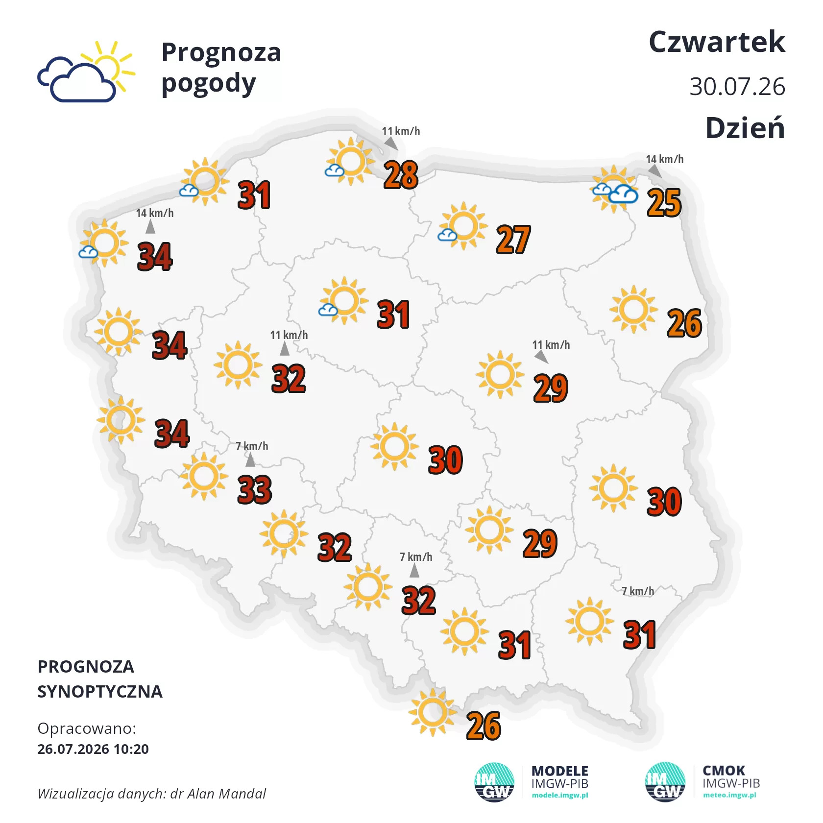 Mapa IMGW - pogoda na 30 lipca