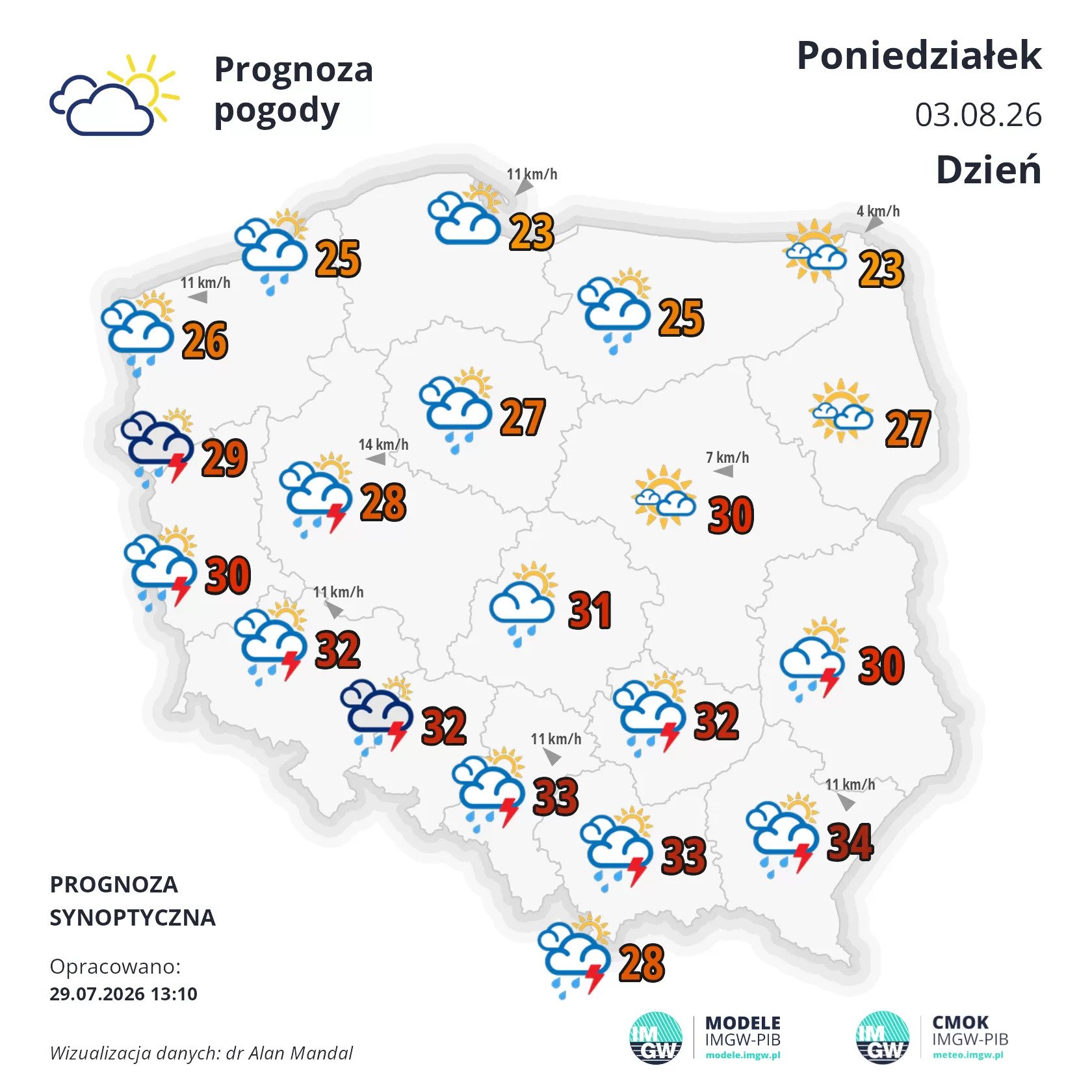 Prognoza pogody na 3 sierpnia 2026 r.