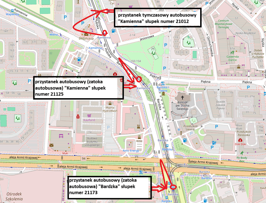 Google Maps - lokalizacje przystanków