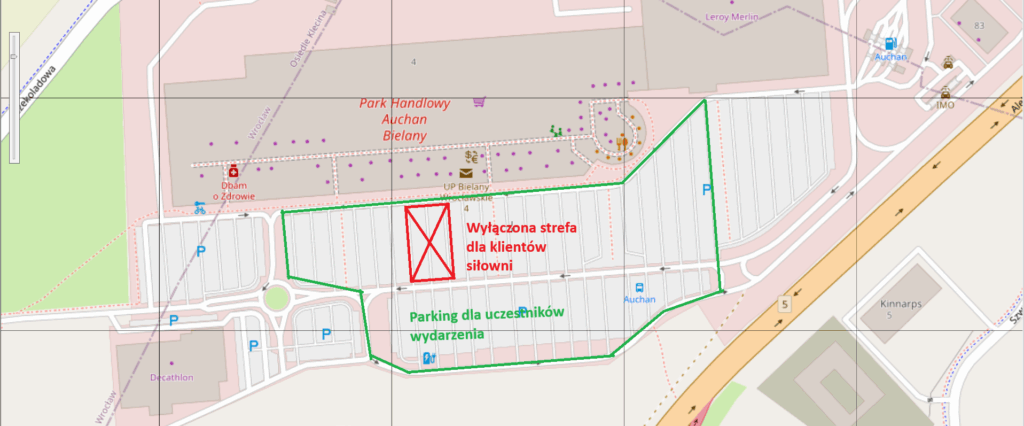 Mapa z lokalizacją parkingu dla uczestników wydarzenia