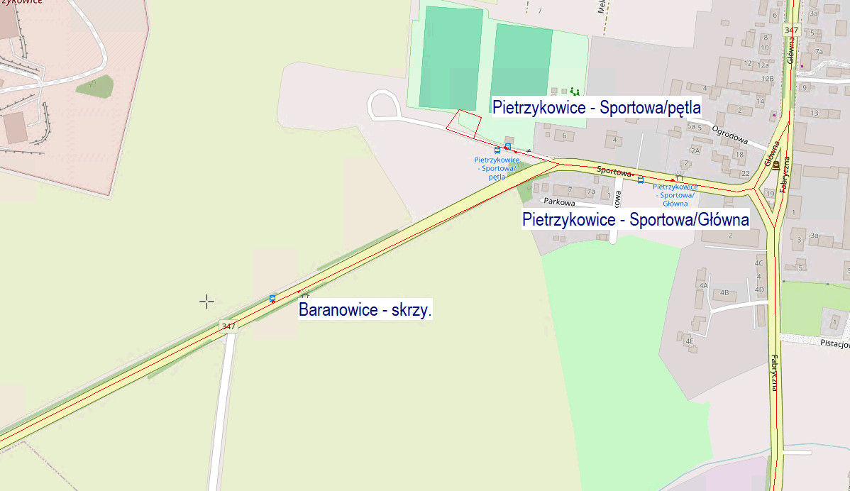 Lokalizacja przystanków „Baranowice - skrzy.”