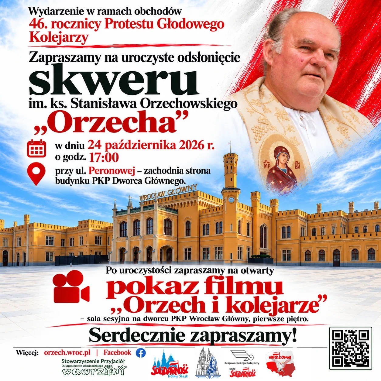 Uroczyste odsłonięcie skweru im. ks. Stanisława Orzechowskiego „Orzecha”, plakat wydarzenia