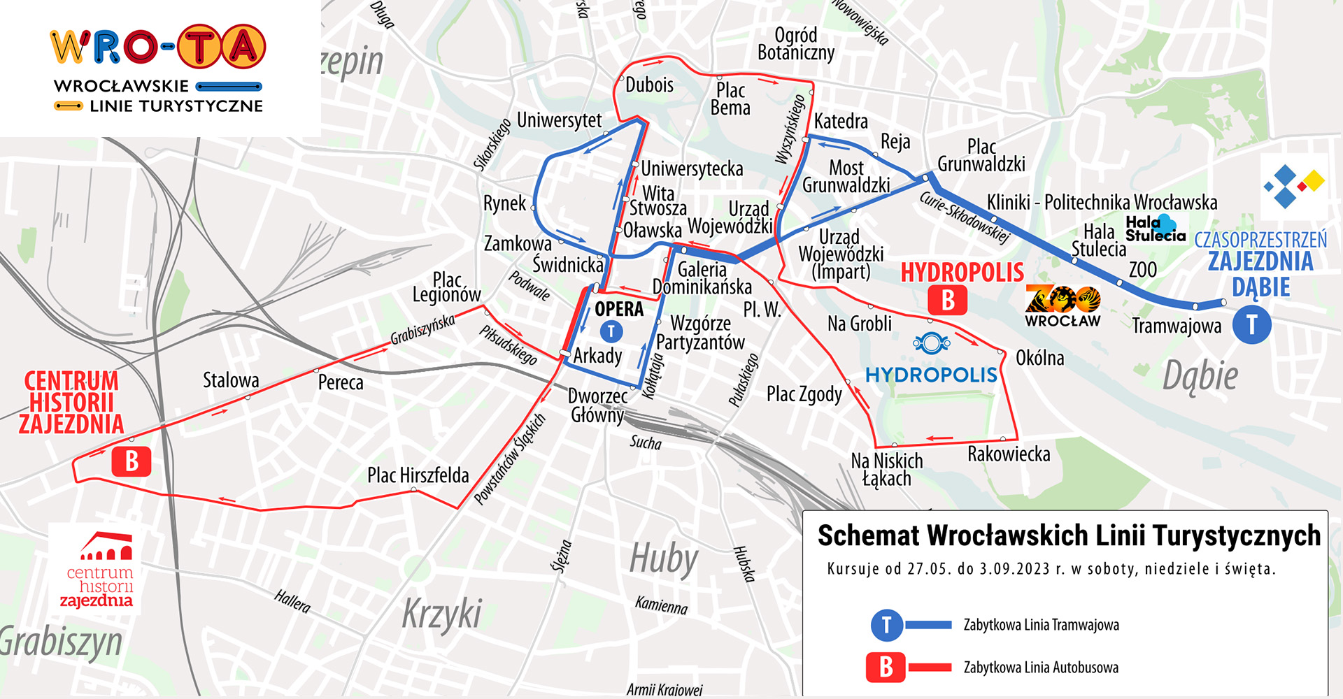 Schemat kursowania Wrocławskich Linii Turystycznych