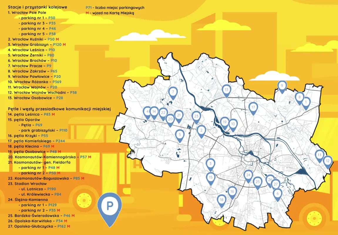 Ta mapa przedstawia najlepsze miejsca do pozostawienia samochodu z daleko od centrum.