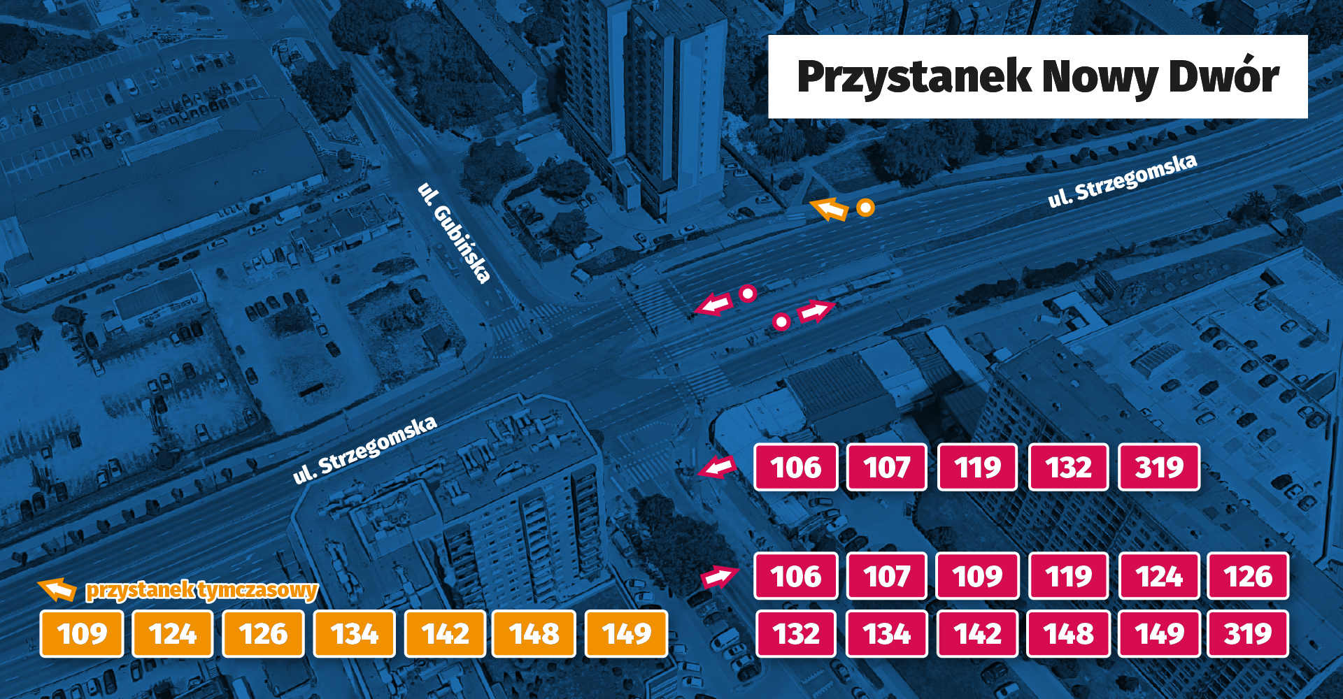 Mapa wskazuje usytuowanie nowych przystanków na wysokości ul. Gubińskiej.