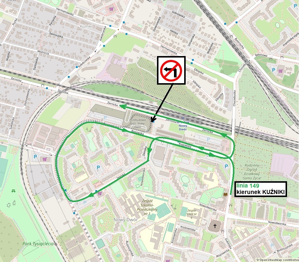 Mapa przedstawia zmiany w przebiegu tras autobusowych.
