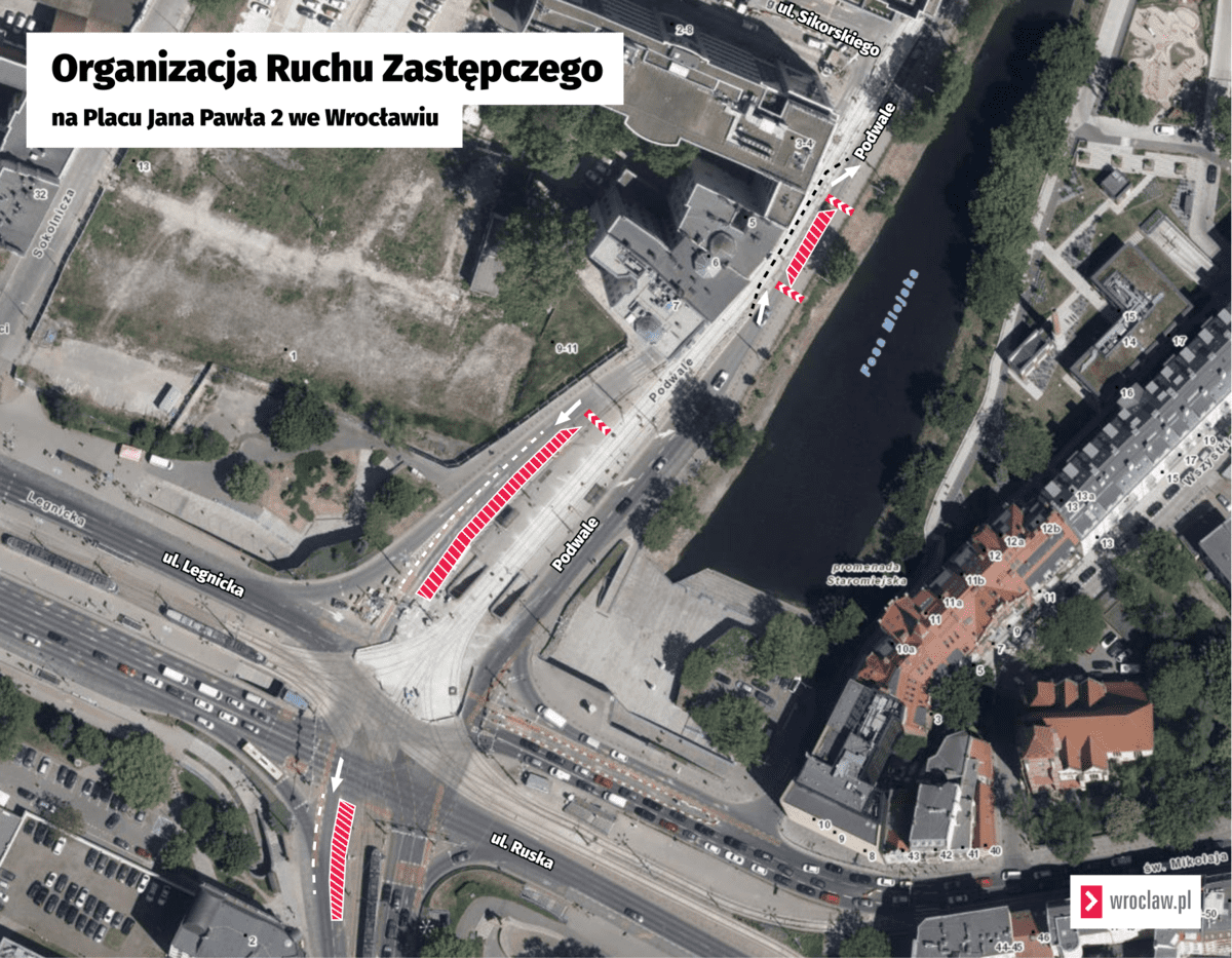 Organizacja ruchu w rejonie placu Jana Pawła II od 7 sierpnia 2023