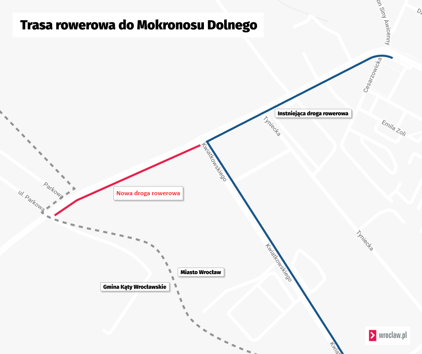 Mapa pokazuje odcinek trasy rowerowej, który zostanie wybudowany.