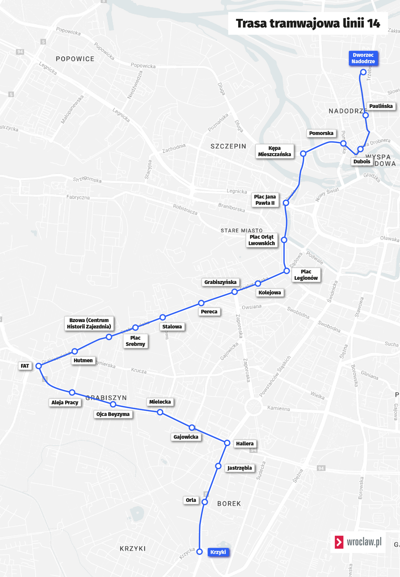 <p>Mapa przedstawia trasę linii nr 14 obowiązującą od niedzieli 8 października.</p>