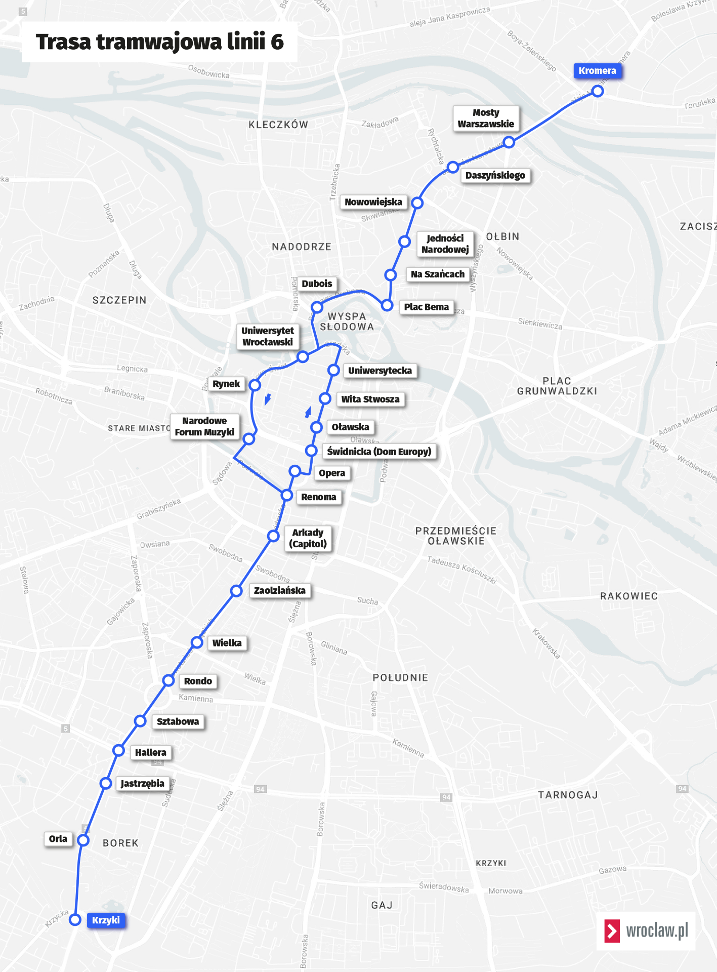 <p>Mapa przedstawia trasę linii nr 6 obowiązującą od niedzieli 8 października.</p>