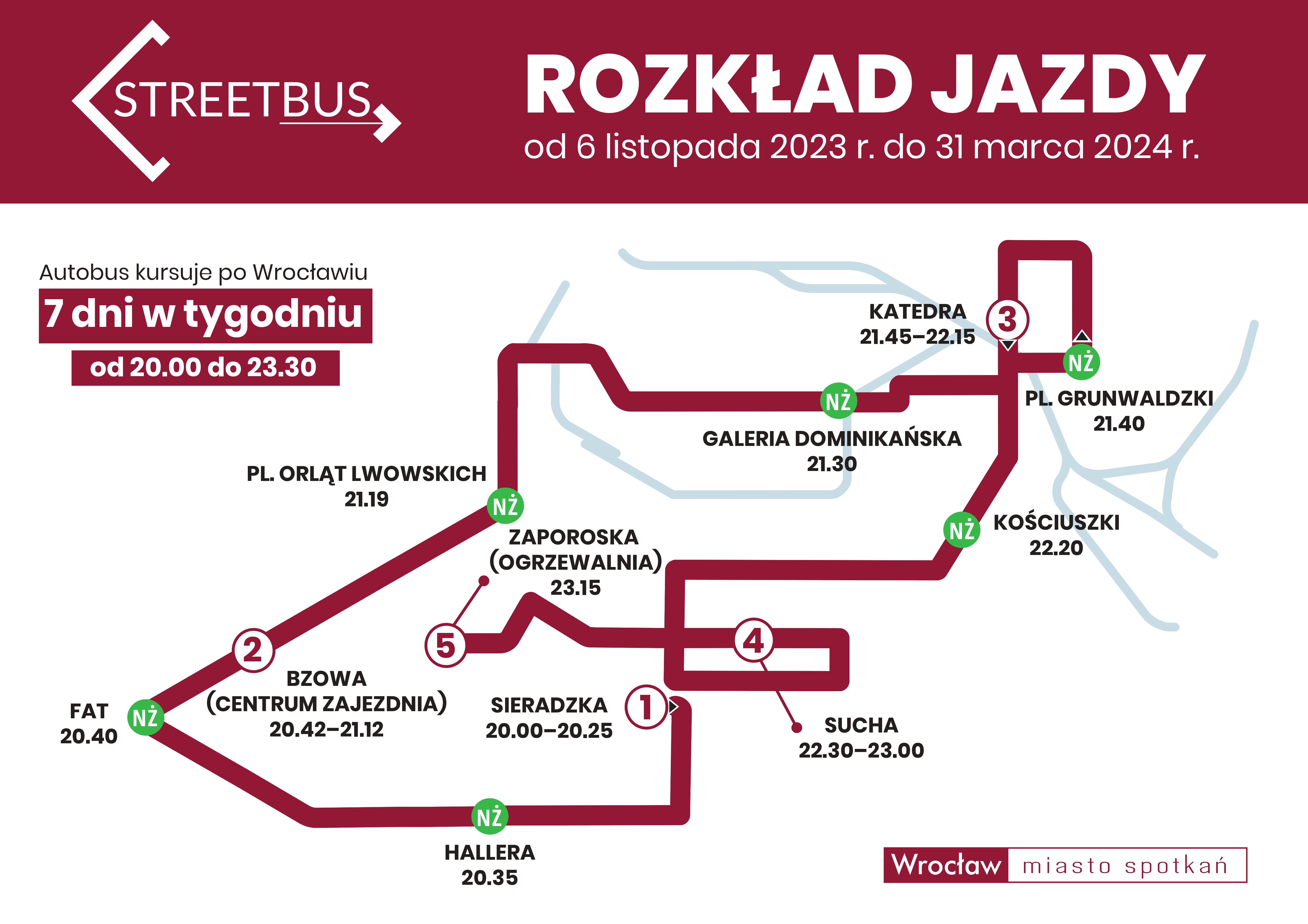 Mapa z przebiegiem trasy Streetbusa.