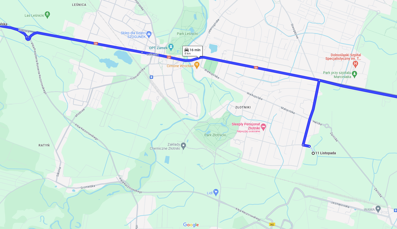 Korzystając z nawigacji Google, na razie trudno jest ominąć zakorkowane centrum Leśnicy.