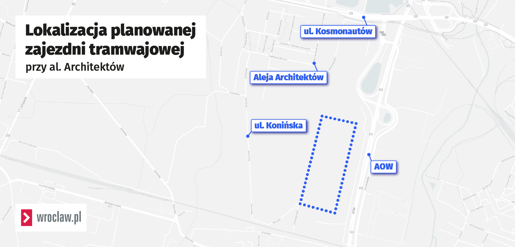 <p>Mapa przedstawia lokalizację zajezdni tramwajowej przy al. Architekt&oacute;w.&nbsp;</p>