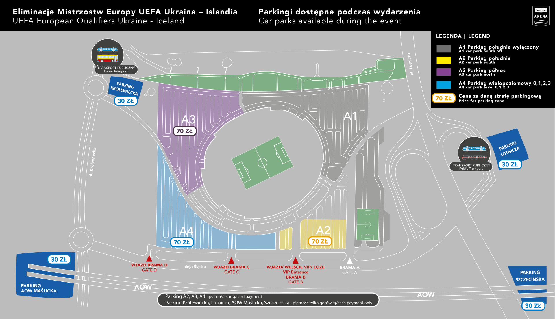 <p>Parkingi zewnętrzne w pobliżu Tarczyński Arena.</p>