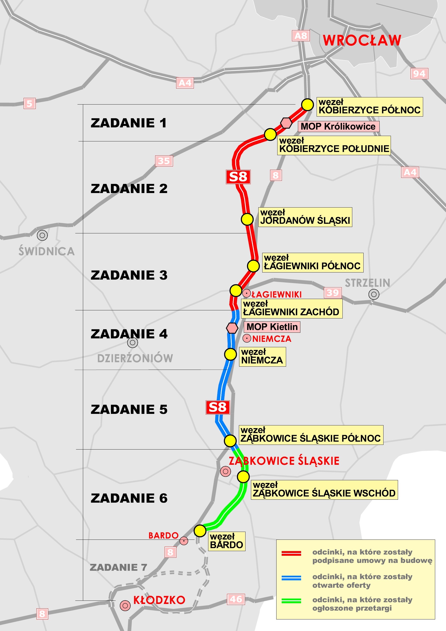 Powiększ obraz: Mapa obrazująca poszczególne etapy budowy S8.