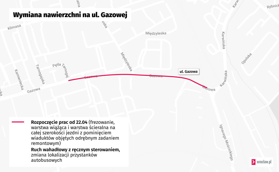 <p>Mapa przedstawia odcinek ul. Gazowej, na kt&oacute;rym zostanie wymieniona nawierzchnia&nbsp;</p>