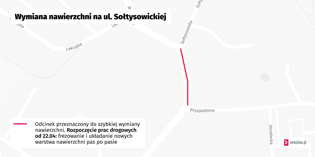 <p>Mapa przedstawia odcinek ul. Sołtysowickiej, na kt&oacute;rym zostanie wymieniona nawierzchnia&nbsp;</p>
