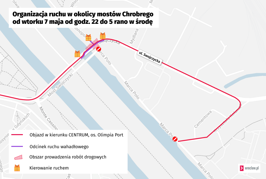 W nocy z 7 na 8 maja drogowcy będą na skrzyżowaniu Swojczyckiej z Marco Polo i Monopolowej.