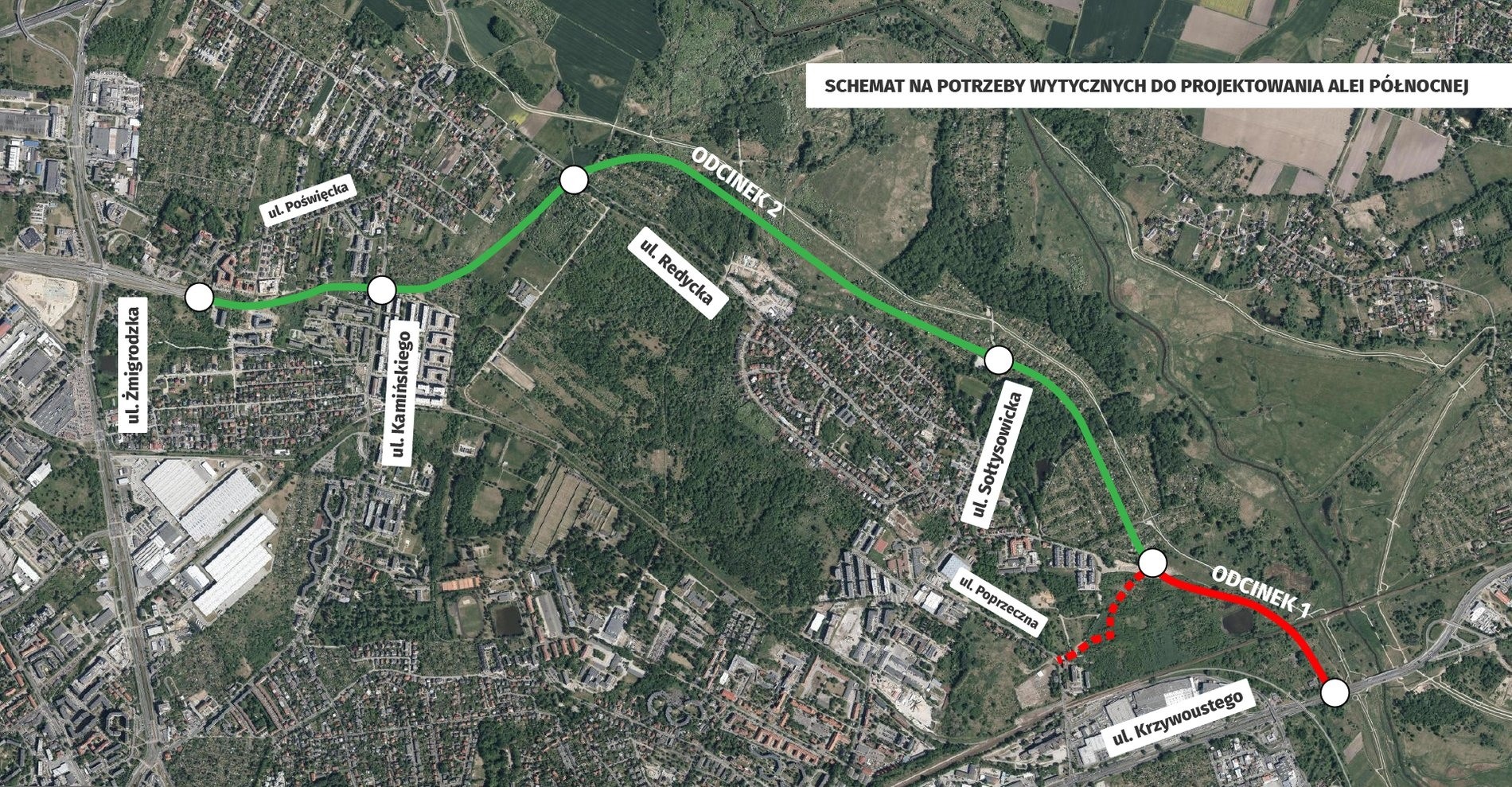 Mapa przedstawia przebieg tzw. alei Północnej - brakującej części obwodnicy śródmiejskiej.