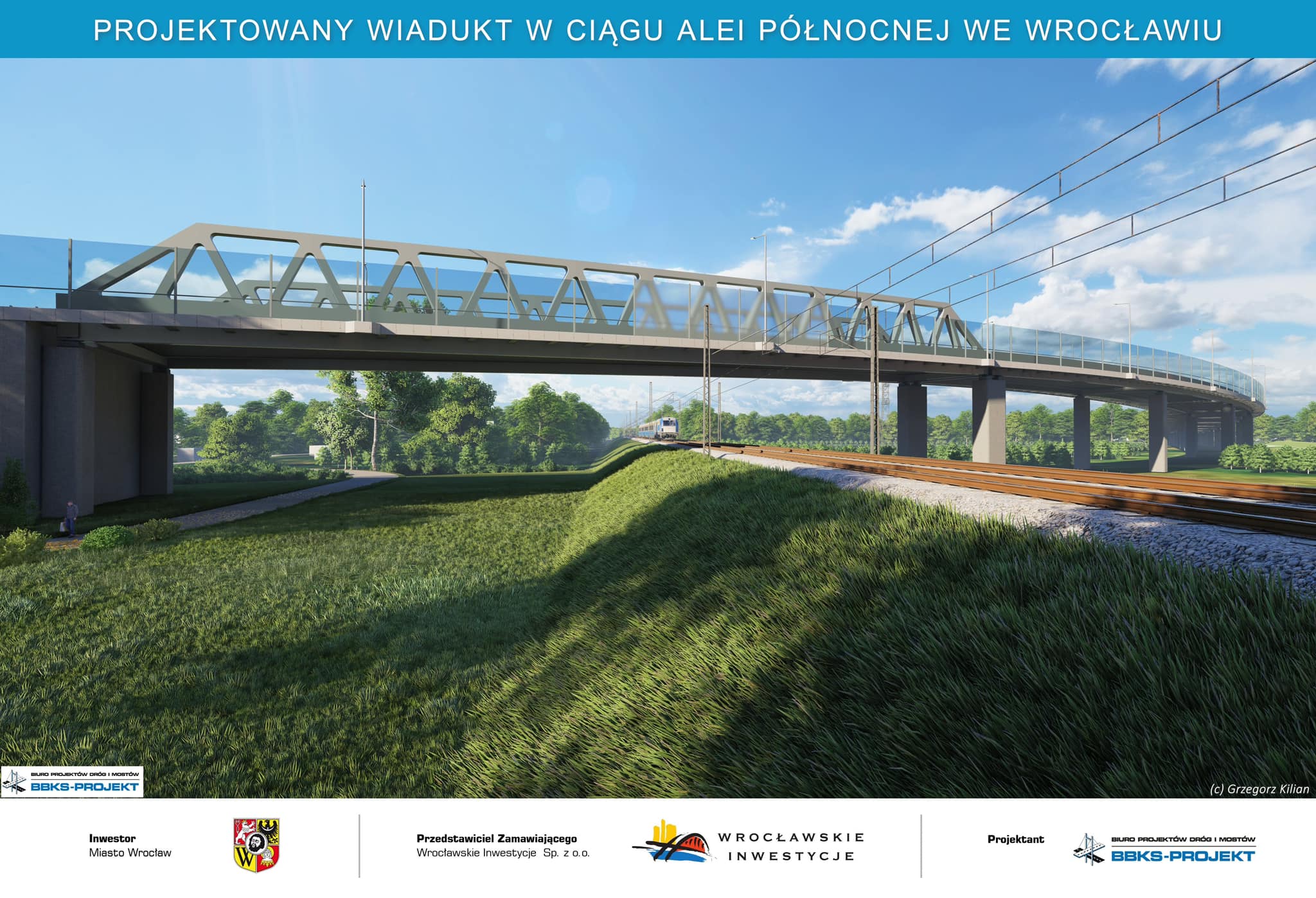 Wizualizacja wiaduktu w ciągu alei Północnej nad linią kolejową 143.