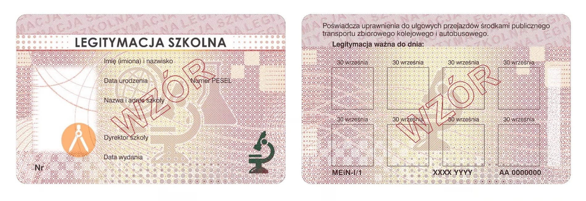 Wzór nowej legitymacji szkolnej
