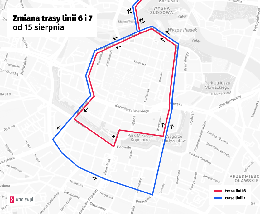 <p>Tramwaje linii 6 i 7 muszą omijać ulicę Szewską. Jeździć będą przez Piotra Skargi, plac Dominikański i Halę Targową</p>