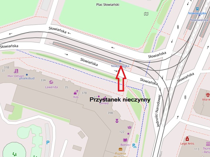 Mapa pokazująca lokalizację przystanku "Nowowiejska"