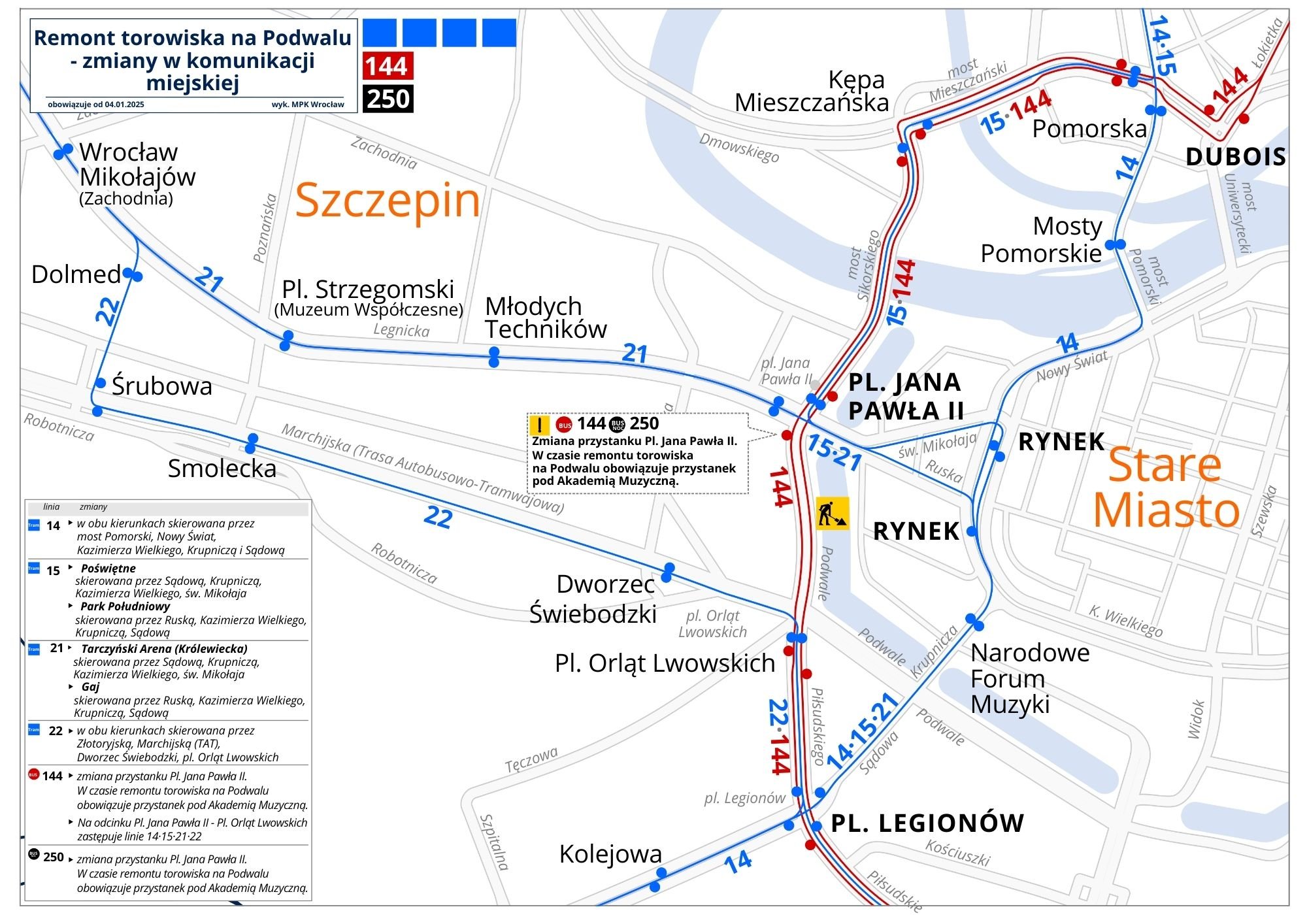 Podwale - mapa objazdów