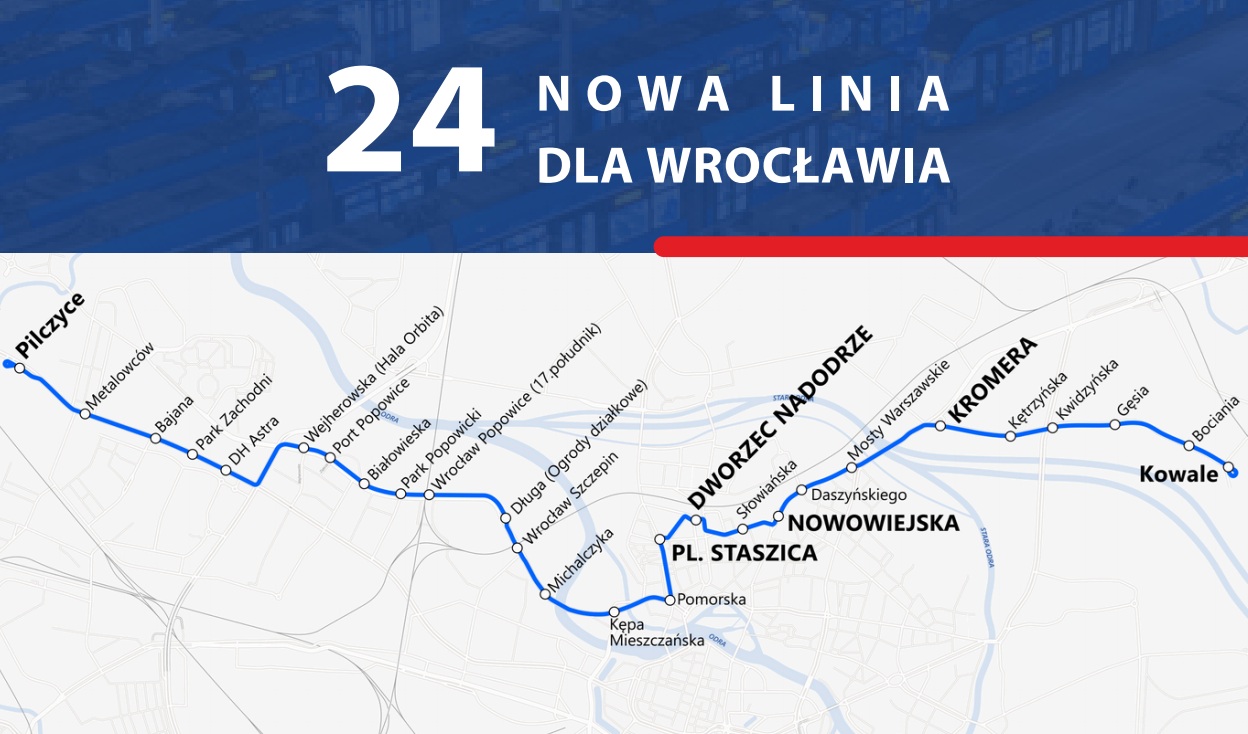 Mapa z trasą nowej linii nr 24