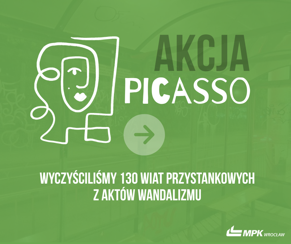 Plakat: ''Akcja Picasso. Wyczyściliśmy 130 wiat przystankowych z aktów wandalizmu.''