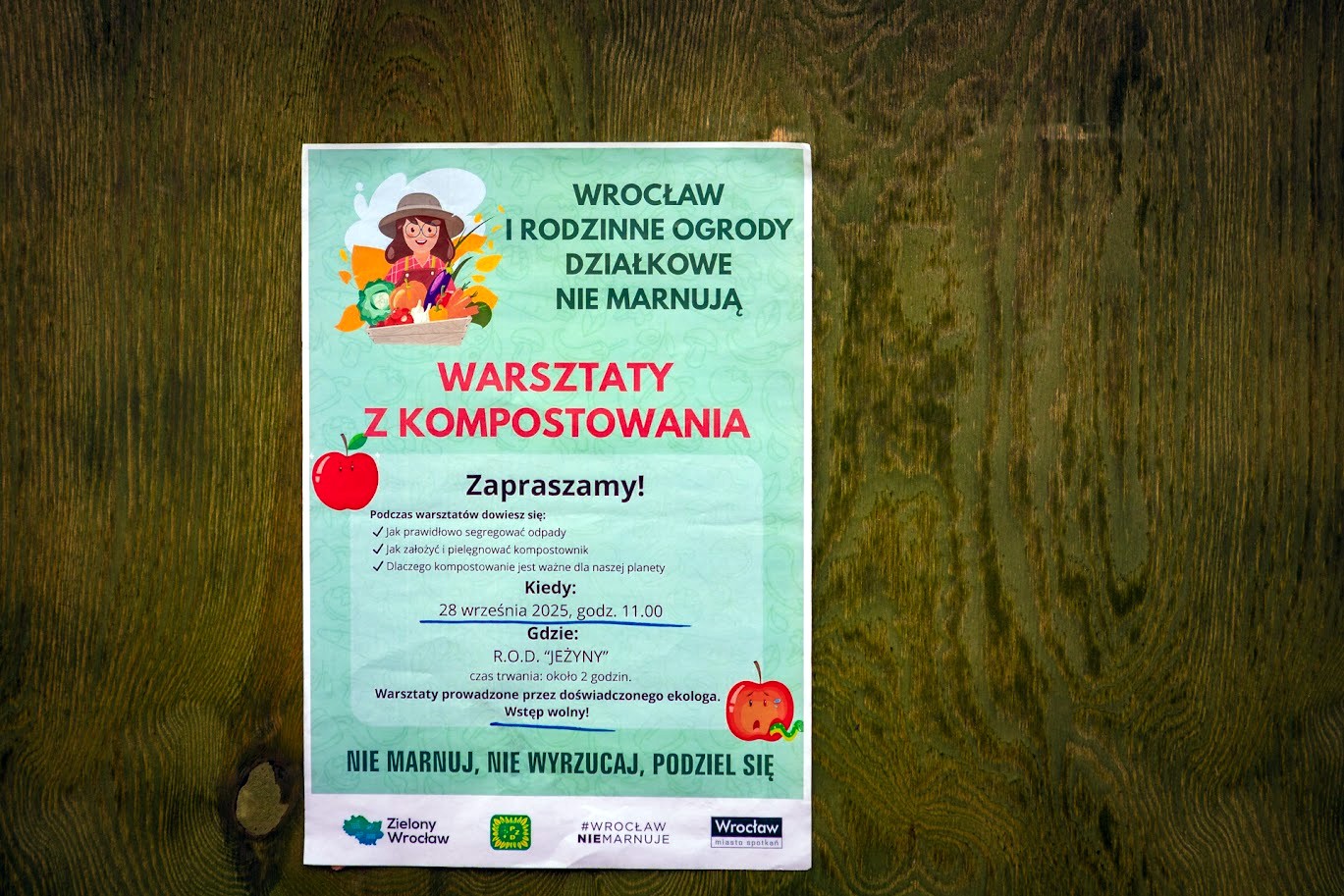 Ulotka zapowiadająca warsztaty z kompostowania