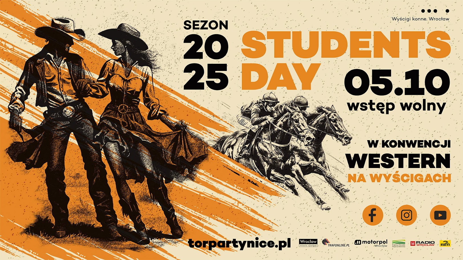 Plakat zapowiadający Student's Day na Torze Wyścigów Konnych na Partynicach