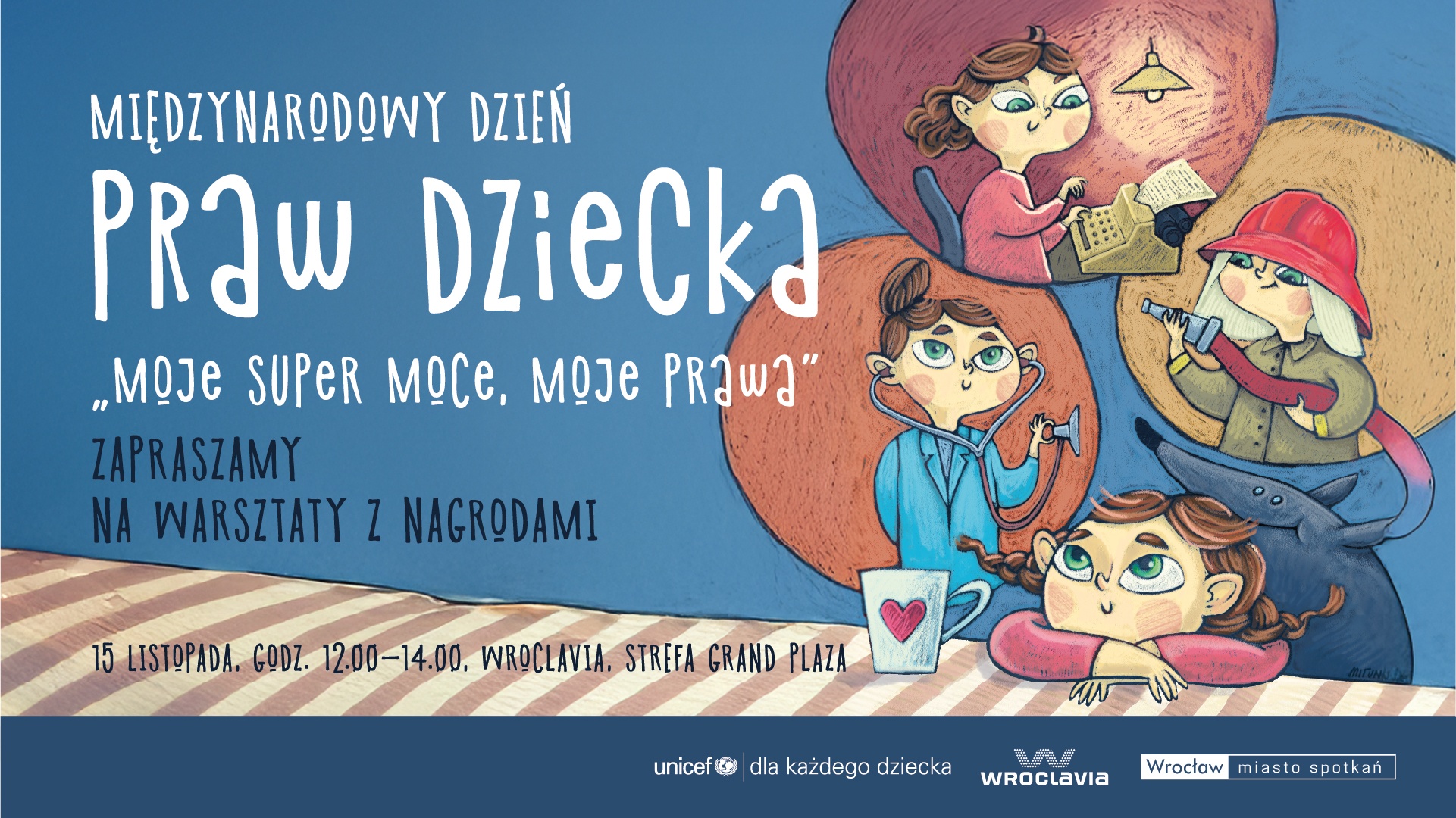 Międzynarodowy Dzień Praw Dziecka. Warsztaty artystyczne „Moje supermoce, moje prawa” - plakat