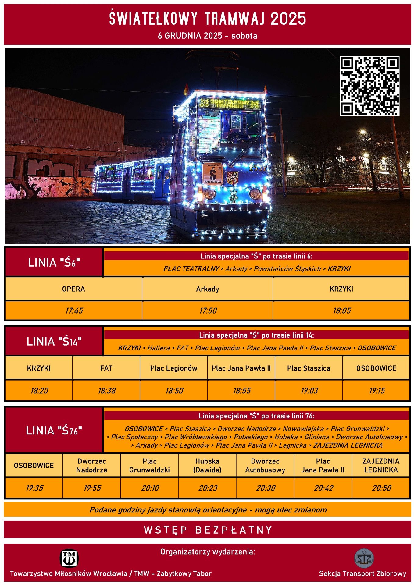 Rozkład jazdy "Światełkowego Tramwaju"