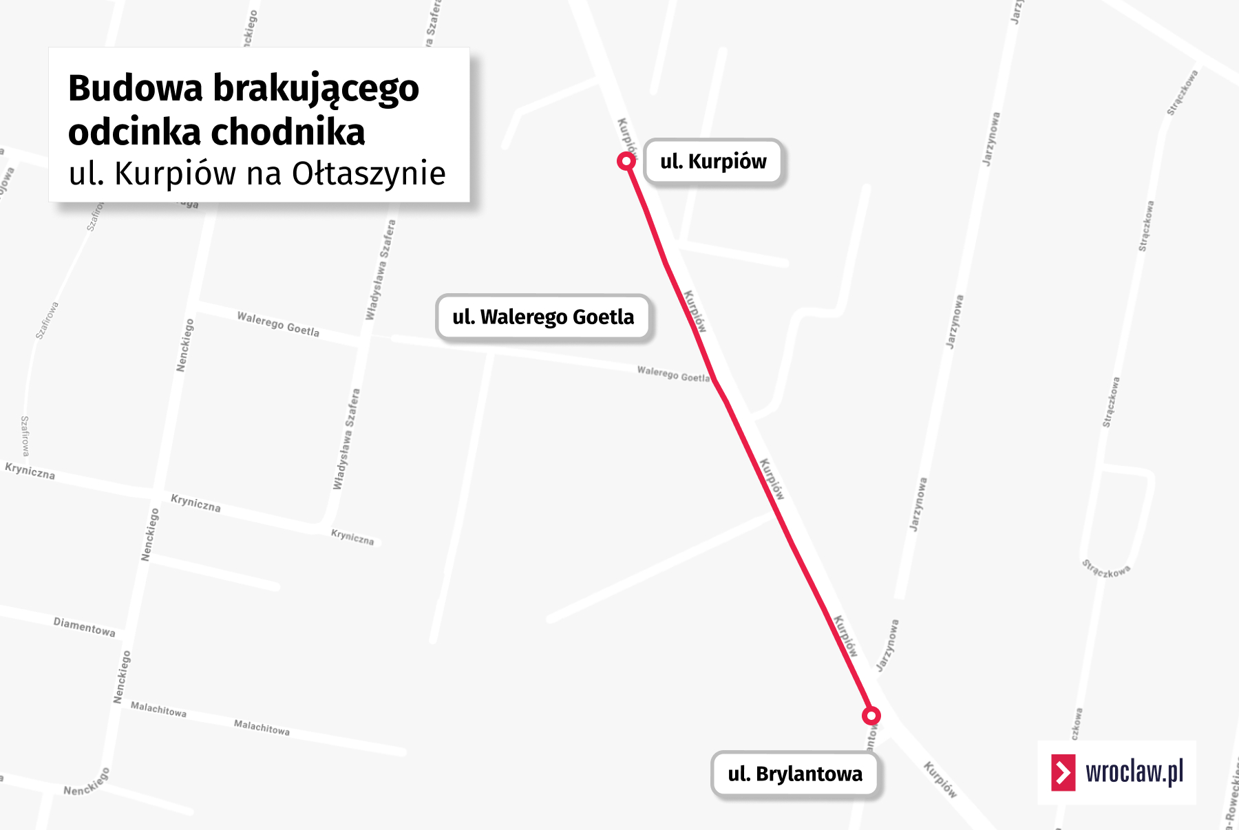Mapka pokazująca odcinek chodnika, który zostanie dobudowany