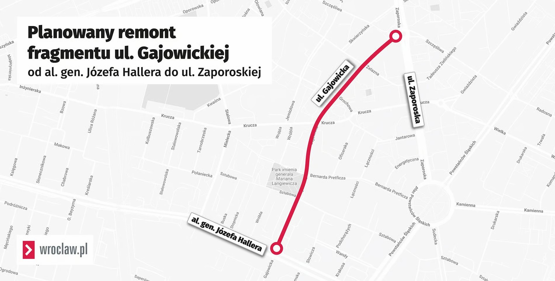 Mapa przedstawia remontowany odcinek ulicy Gajowickiej