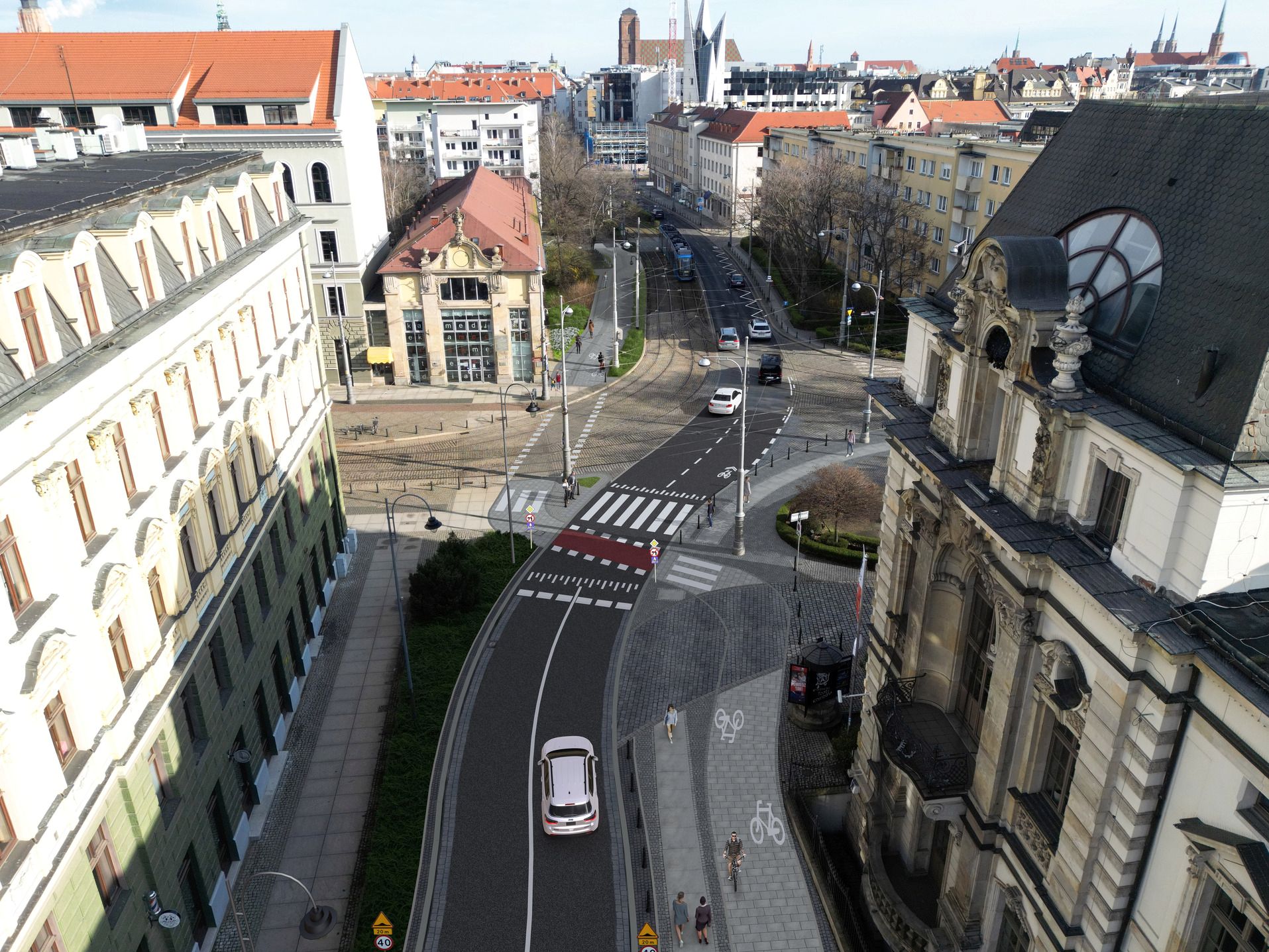 Wizualizacja przedstawia ulice Boże Ciało i Widok z drogą rowerową