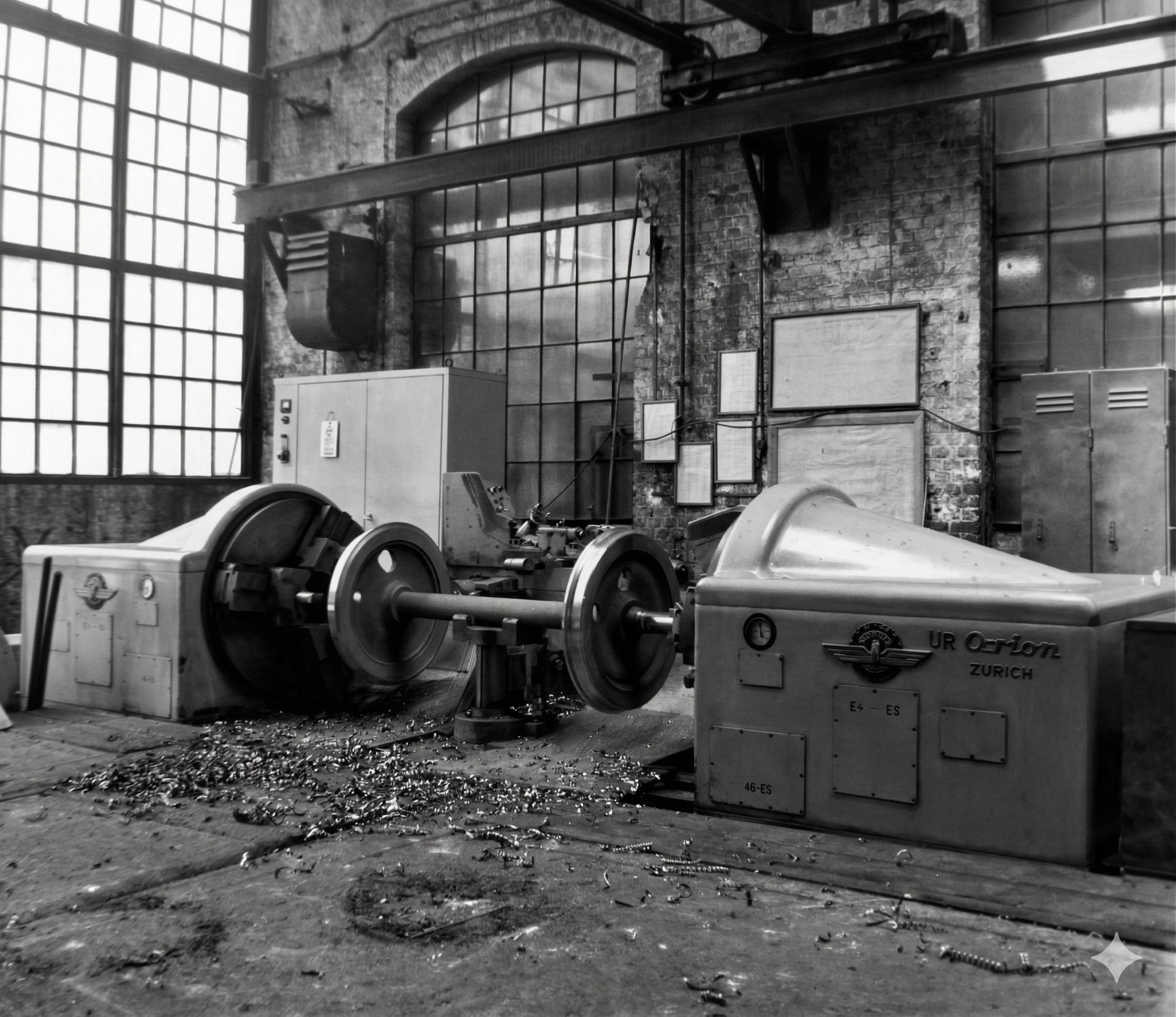 Tokarka do zestawów kołowych. Nieopisane zdjęcie z archiwum MPK poprawione przez AI Nano Banana Pro